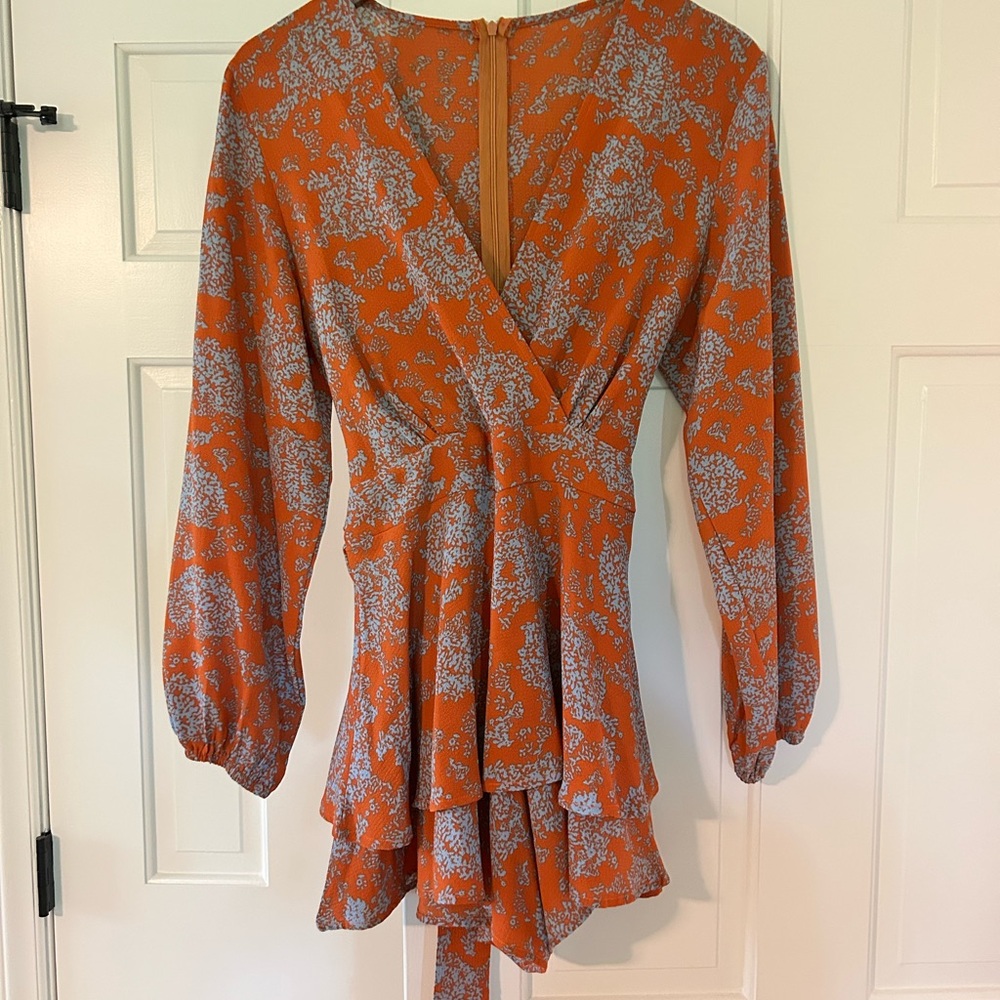 Like new Rust and Blue Floral V-Neck Romper size Med